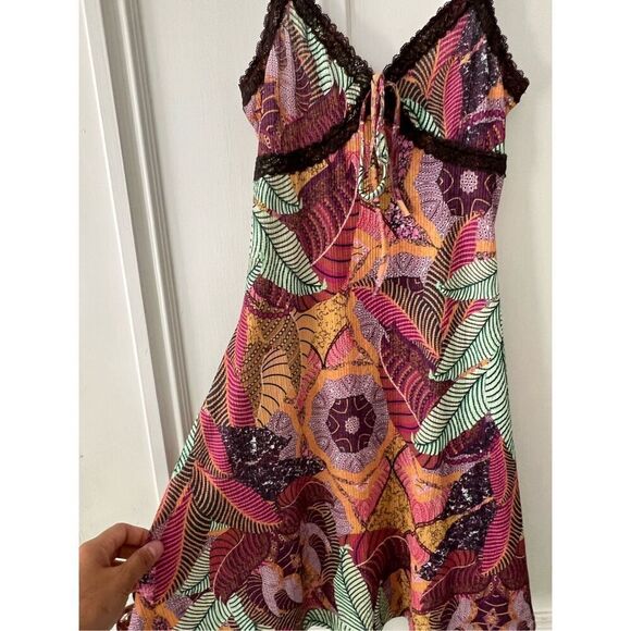 SHEIN multicolor orange pink green maroon floral slip dress with lace XS - Picture 2 of 3